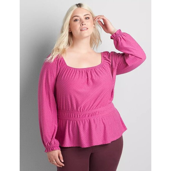 Lane Bryant Women's Top Plus Size 22/24 3X Purple Long Sleeve Peplum Shirt - Picture 11 of 12